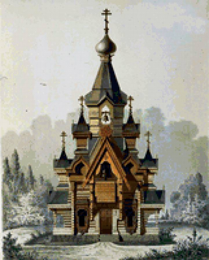 №164853 - храм, церковь, изба, деревянный - предпросмотр
