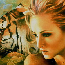 Схема вышивки «Девушка и тигр»