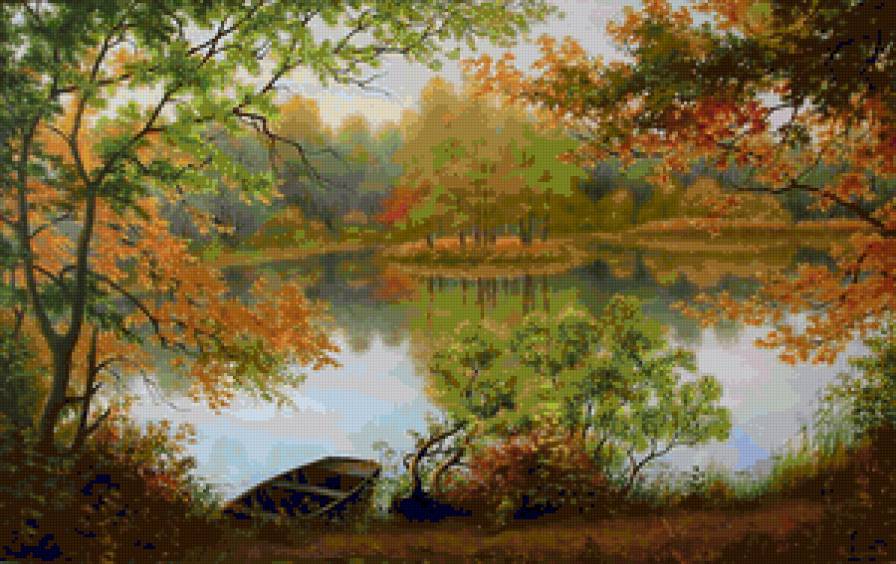 осенний пейзаж - озеро, лес, пейзаж, осень, природа - предпросмотр