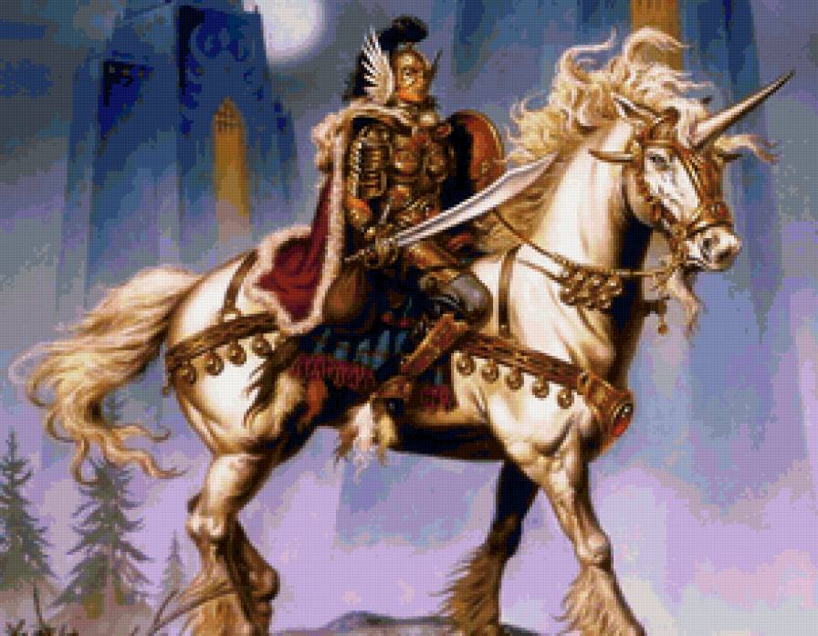 №165291 - воин, игра, фэнтази, лошадь, рыцарь, аниме - предпросмотр