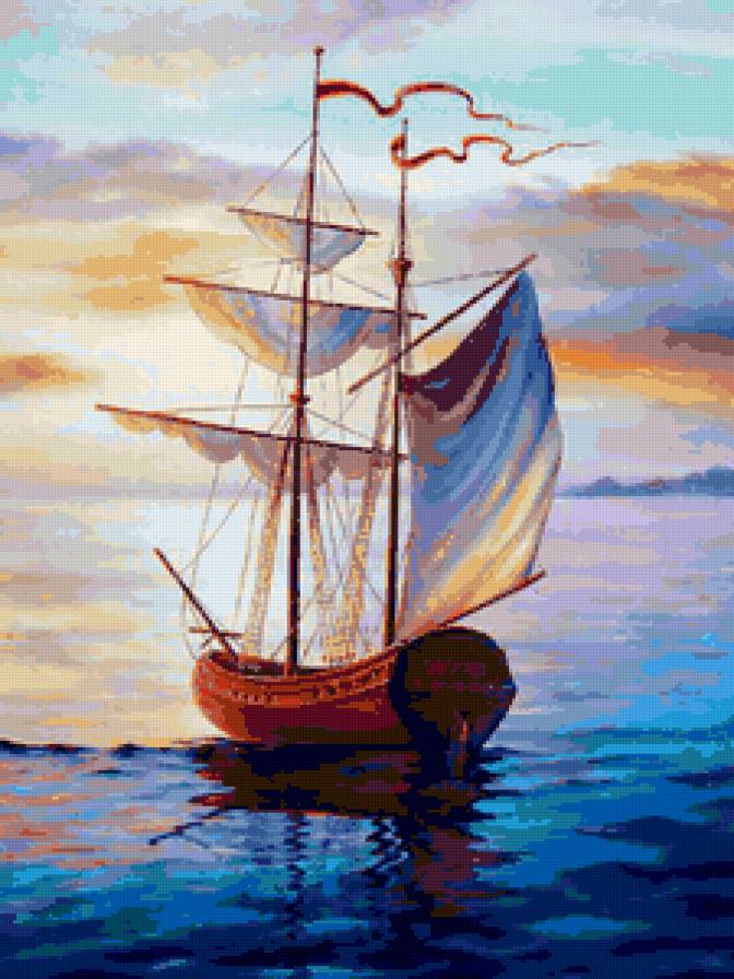 Синие дали - пейзаж, корабль, море - предпросмотр