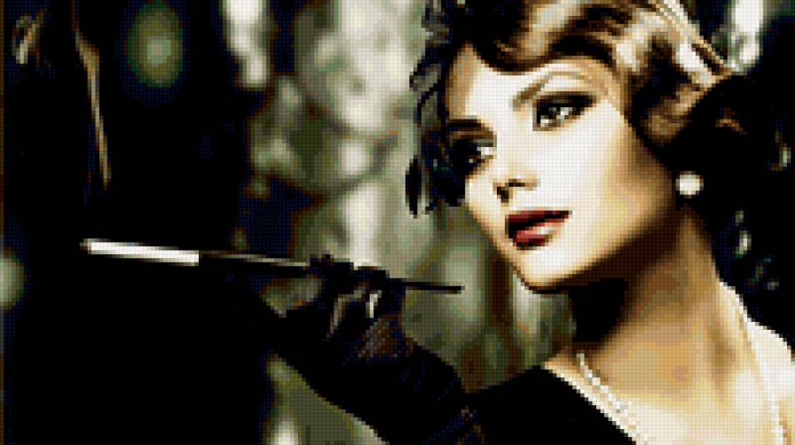 Леди-ретро - портрет девушки с сигаретой - предпросмотр