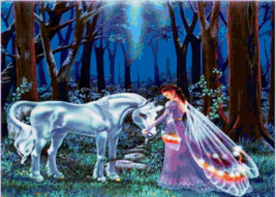 №166632 - единорог, девушка, эльфы, кони, бабочка, лошади, фея - предпросмотр