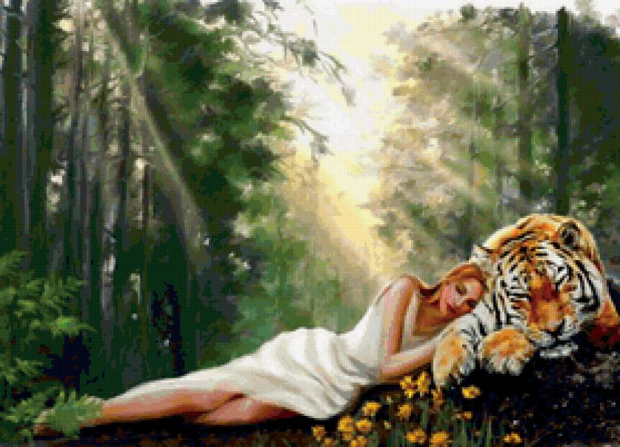 девушка и тигр - любовь, пара, девушка, тигр - предпросмотр