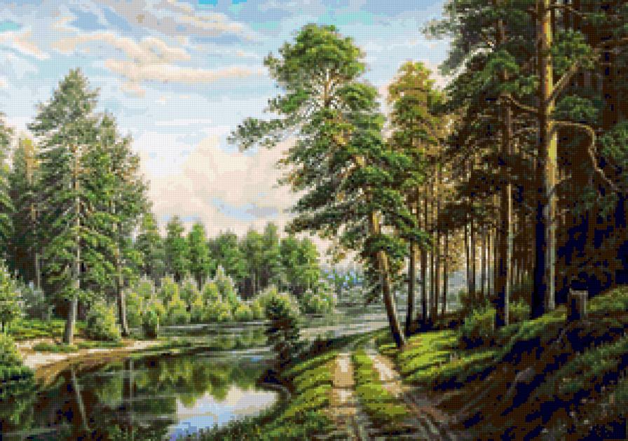 Лето в лесу - дорога, лес, красота природы, озеро, лето, пейзаж - предпросмотр