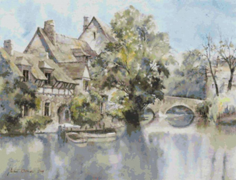 Акварель "Бретань" - вода, франция, акварель, бретань, домик - предпросмотр