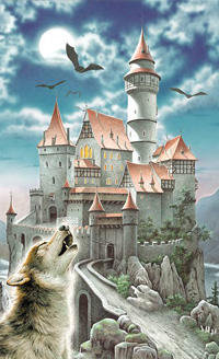 древний замок - волк, пейзаж, здание, замок - оригинал