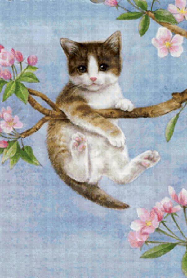 Забавный котенок - живопись, кошки, животные - предпросмотр