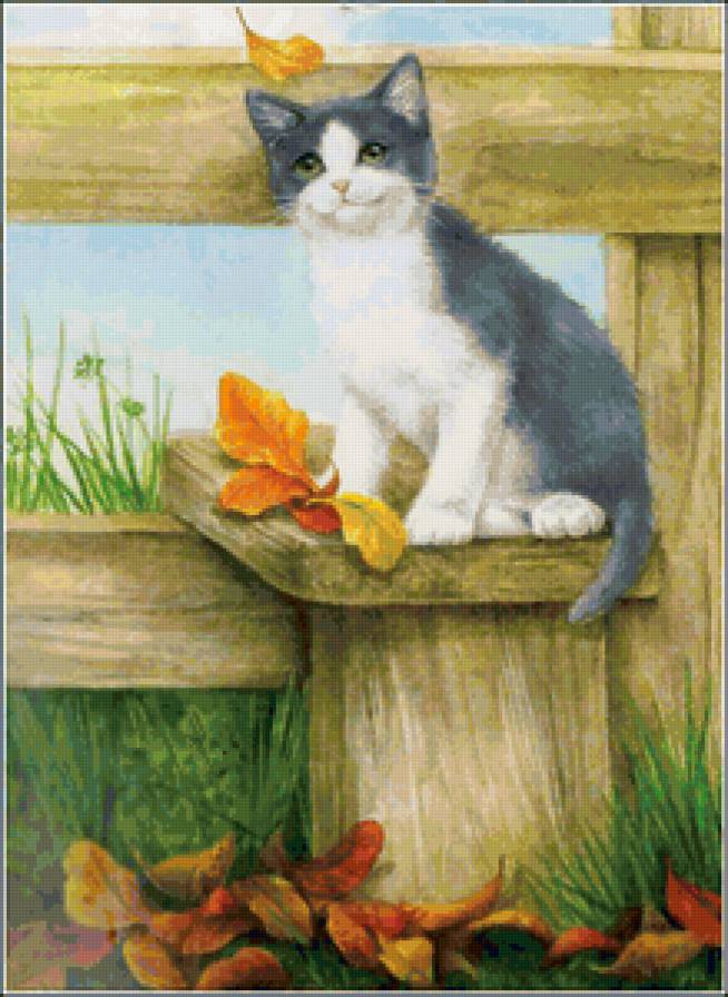 Котенок - животные, кошки, живопись - предпросмотр