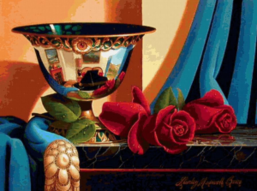 Натюрморт с розами - натюрморт, живопись - предпросмотр