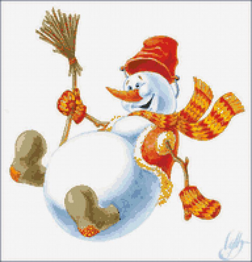 Веселый снеговик - снеговик, праздник, новый год - предпросмотр