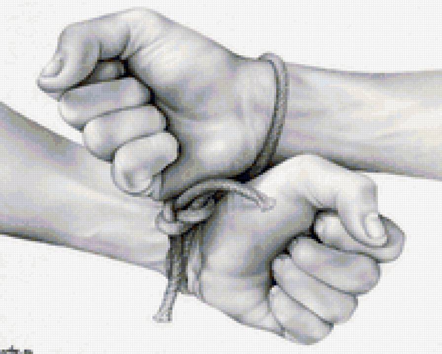 руки - руки, черно-белая, веревки, наручники - предпросмотр