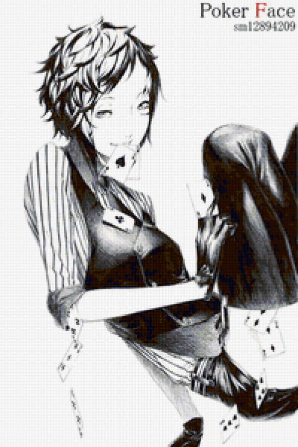 девушка с картами - .девушка, черно - белая, карты, аниме - предпросмотр