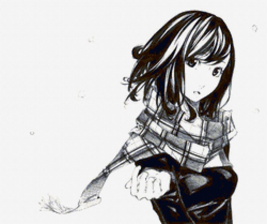 девушка с шарфом - черно - белая, аниме, .девушка, шарф - предпросмотр