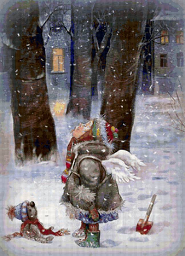 Ангелок и вкусные снежинки - девочка, детская непосредственность, снег, зима, ребенок - предпросмотр