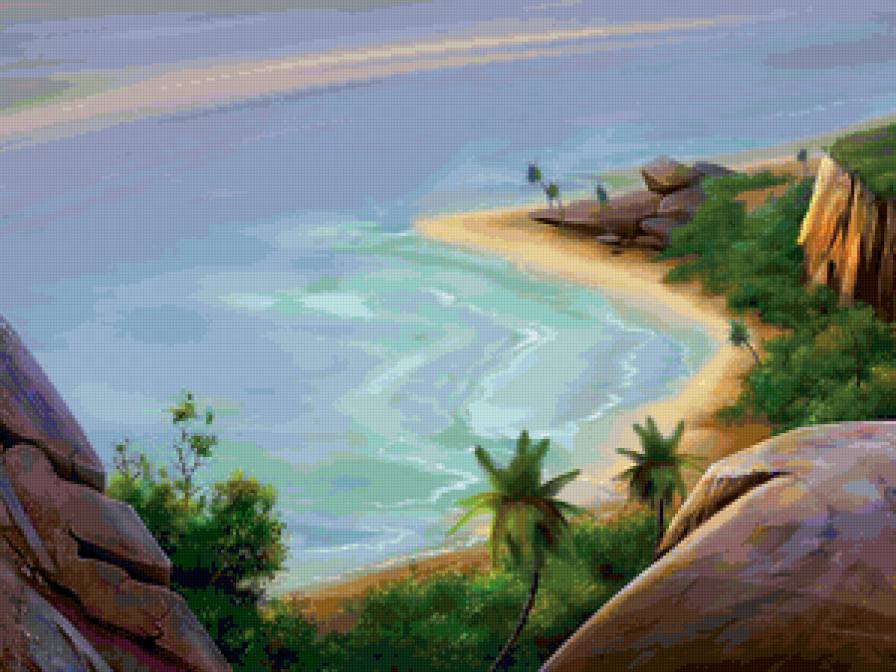 Атолл - пляж, песок, пальмы, море - предпросмотр