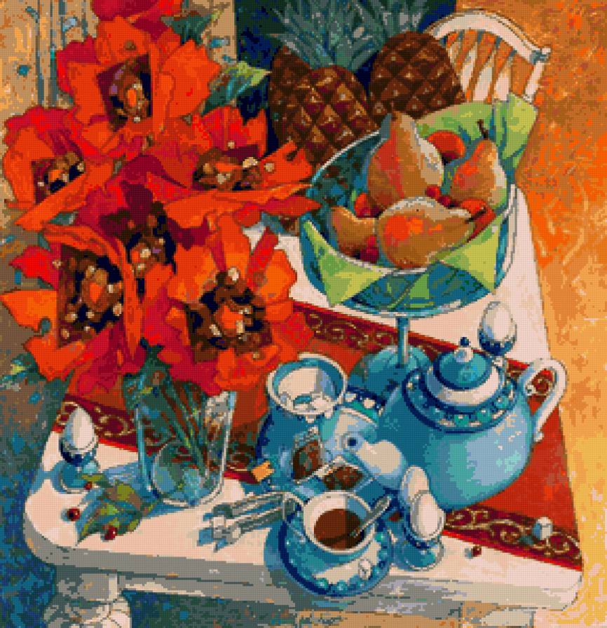 Натюрморт с маками - маки, ананасы, натюрморт, букет, цветы - предпросмотр