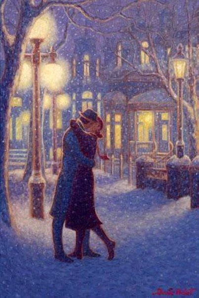 Поцелуй под снегом - мужчина, двое, девушка, город, зима, люди, пара - оригинал