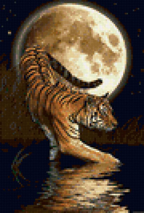 Лунный тигр - тигр, ночь. луна, животные - предпросмотр