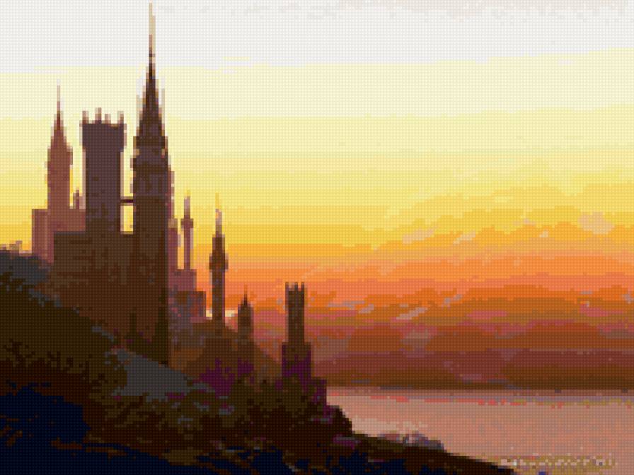 замок - закат, пейзаж - предпросмотр