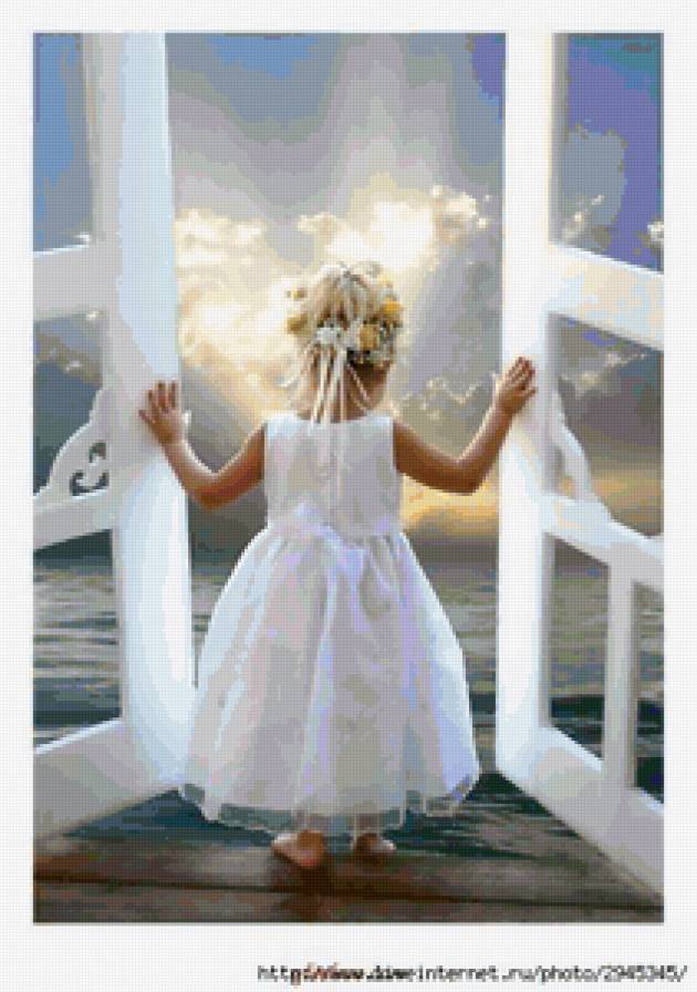 Девочка - девочка, ребенок, море, дверь, восход - предпросмотр