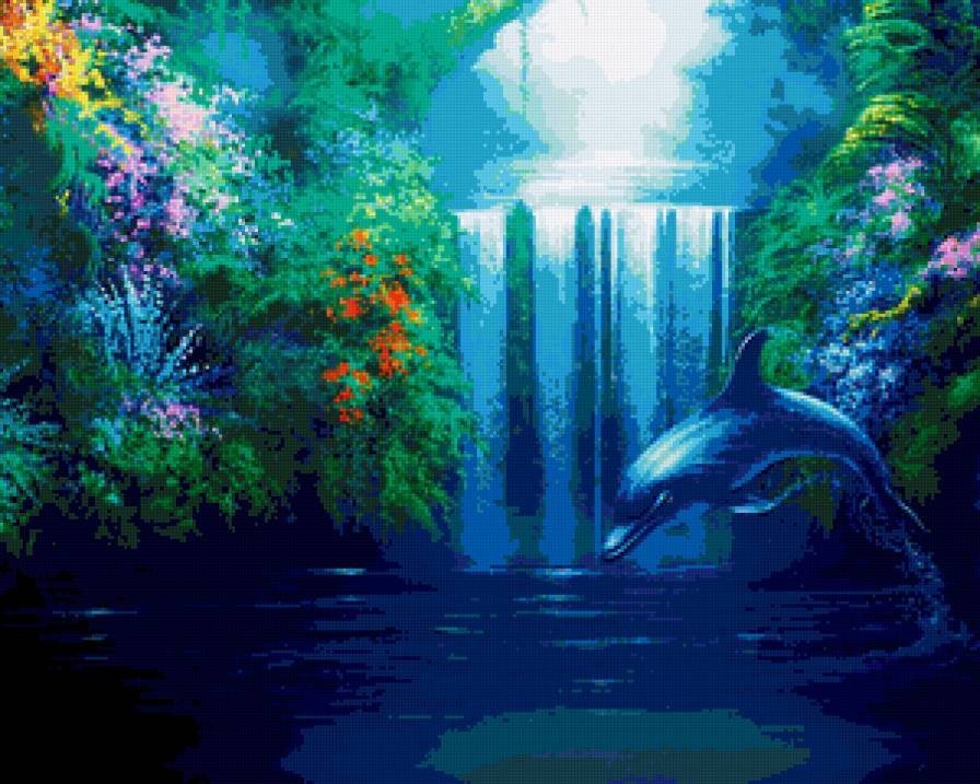 Природа - природа, озеро, водопад, дельфин - предпросмотр