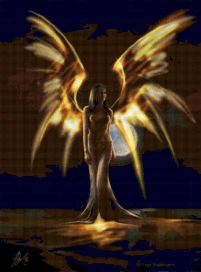 огненные крылья - крилья, ночь, луна, девушка - предпросмотр