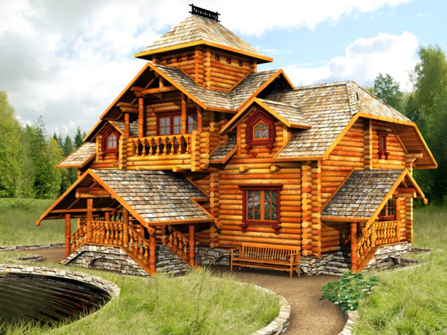 дом - особняк, деревянный, коттедж, изба, домик, дом, терем - оригинал