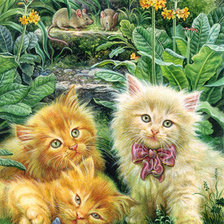 Оригинал схемы вышивки «три кота и две мыши» (№168684)