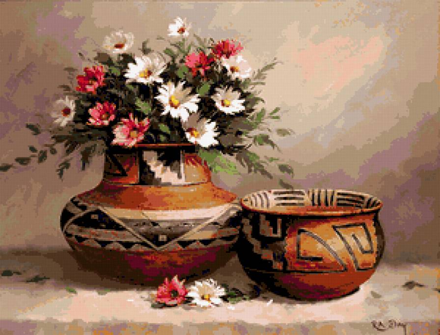 №168933 - ваза, букет, цветы, натюрморт, картина - предпросмотр