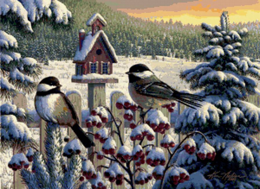 ЗИМНИЙ ПЕЙЗАЖ - птицы, пейзаж - предпросмотр