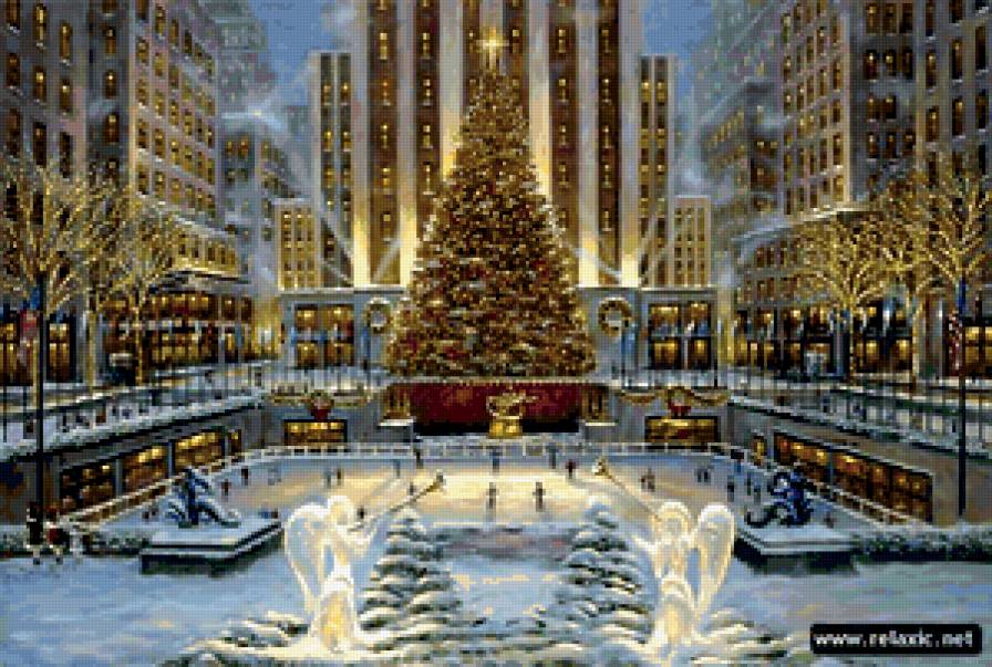 №168975 - город, улица, зима, елка, снег, дом - предпросмотр