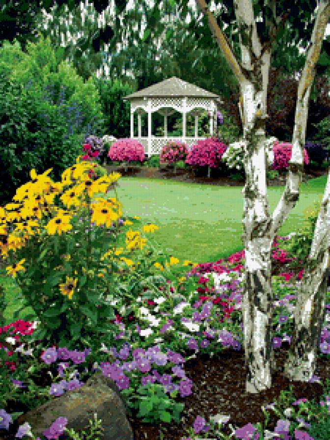 Беседка - лето, беседка, цветы - предпросмотр