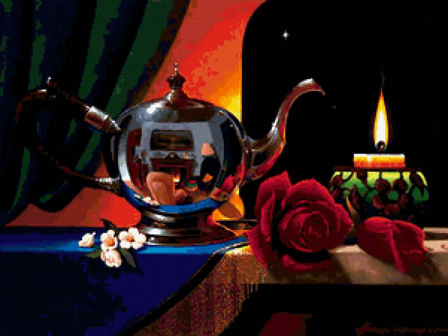 Натюрморт со свечой - натюрморт, живопись - предпросмотр