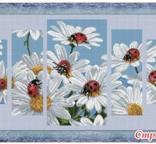Схема вышивки «ромашки с божьими коровками»