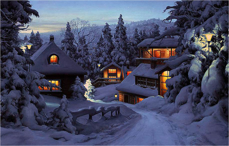 зимний пейзаж - зима, дом, лес - оригинал