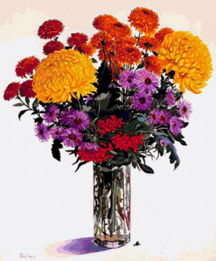 Серия "Букет" - букет, ягоды, цветы, рябина, хризантемы - предпросмотр