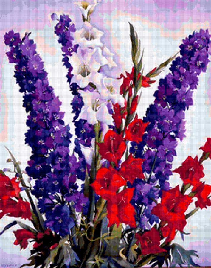 Серия "Букет" - цветы, букет, дельфиниум, гладиолусы - предпросмотр