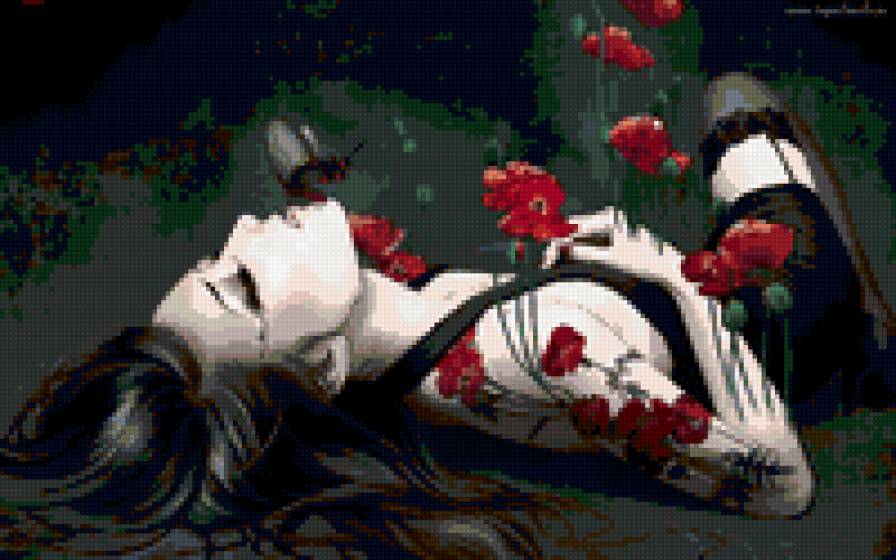 Девушка и маки - девушка, маки - предпросмотр