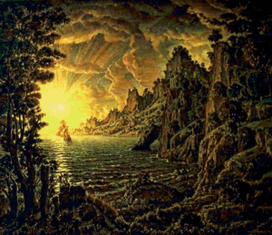 Константин Богаевский Корабли.Вечернее солнце. - пейзаж, горы, деревья, небо., корабли, природа - предпросмотр