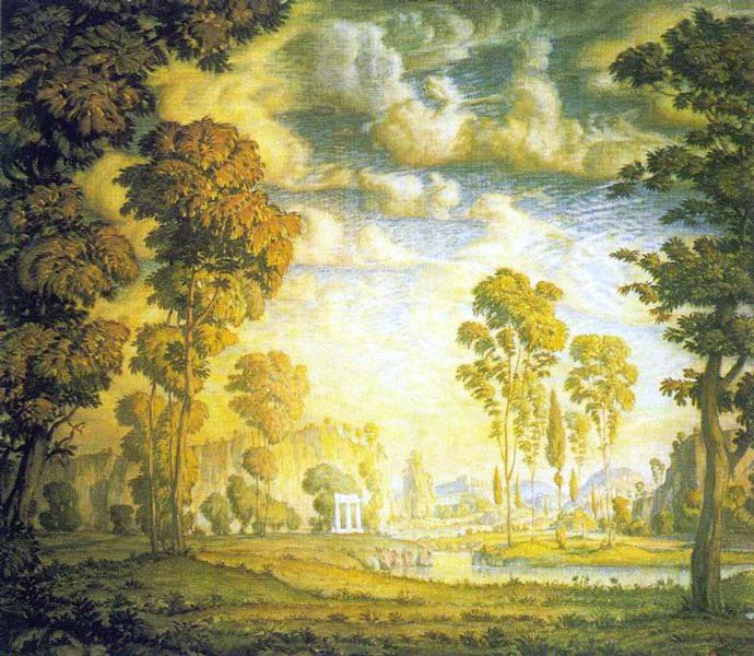 Константин Богаевский.Утро. - пейзаж, природа, деревья.домик. - оригинал