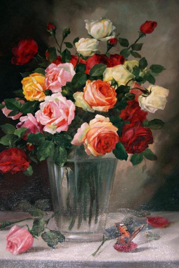 №170298 - цветы, букет, розы, ваза - оригинал