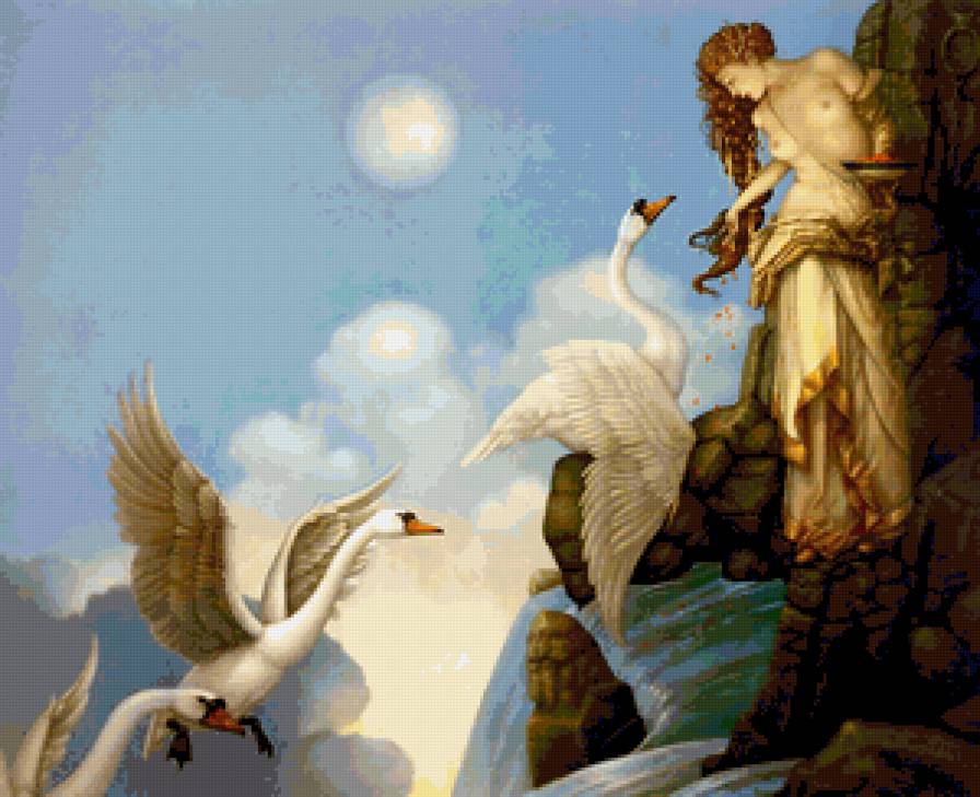 девушка и лебеди - девушка, фэнтази, красота, сказка, лебеди - предпросмотр