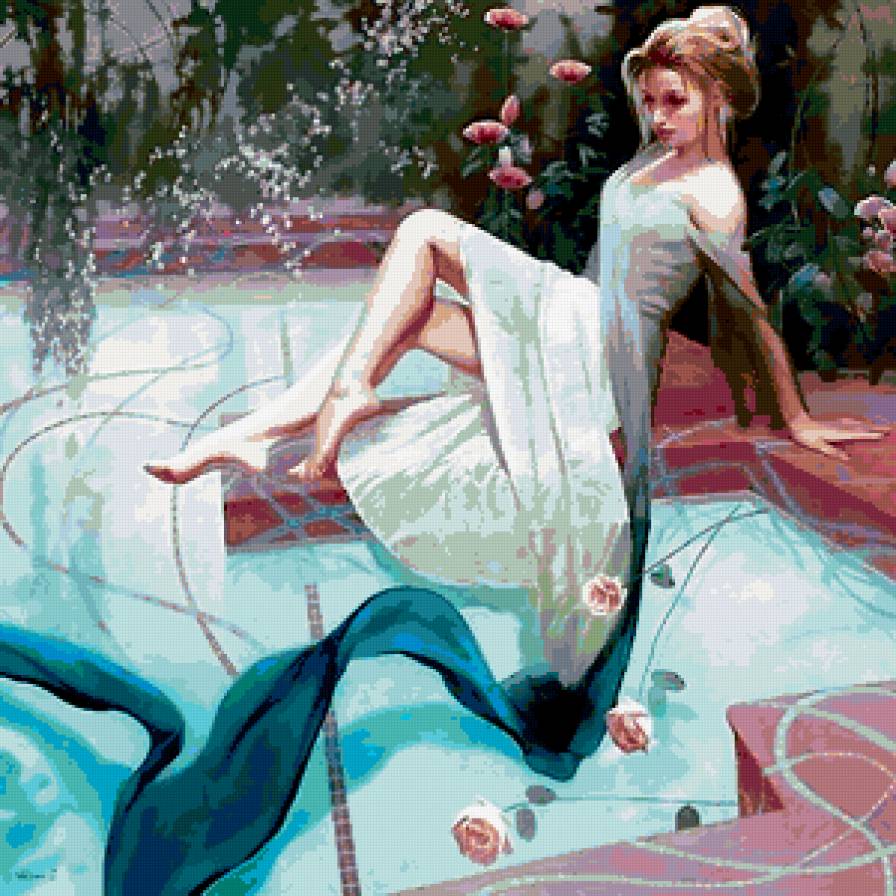 живопись - девушка, цветы - предпросмотр