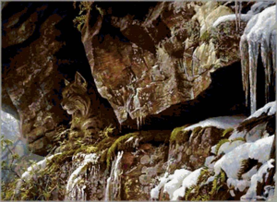 Серия "Большие кошки" - рыси, пейзаж, водопад, животные, горы - предпросмотр