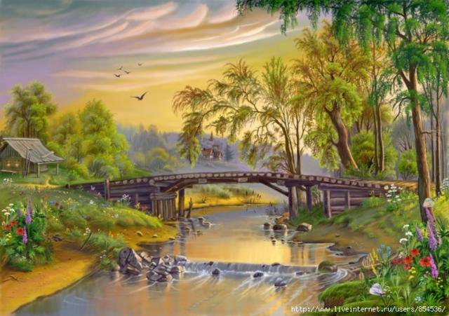 деревянный мост - природа, лето, пейзаж - оригинал
