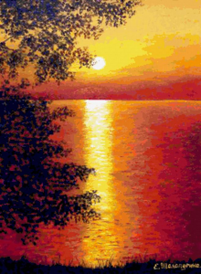 Закат - красота, картина, пейзаж, озеро, закат, природа - предпросмотр