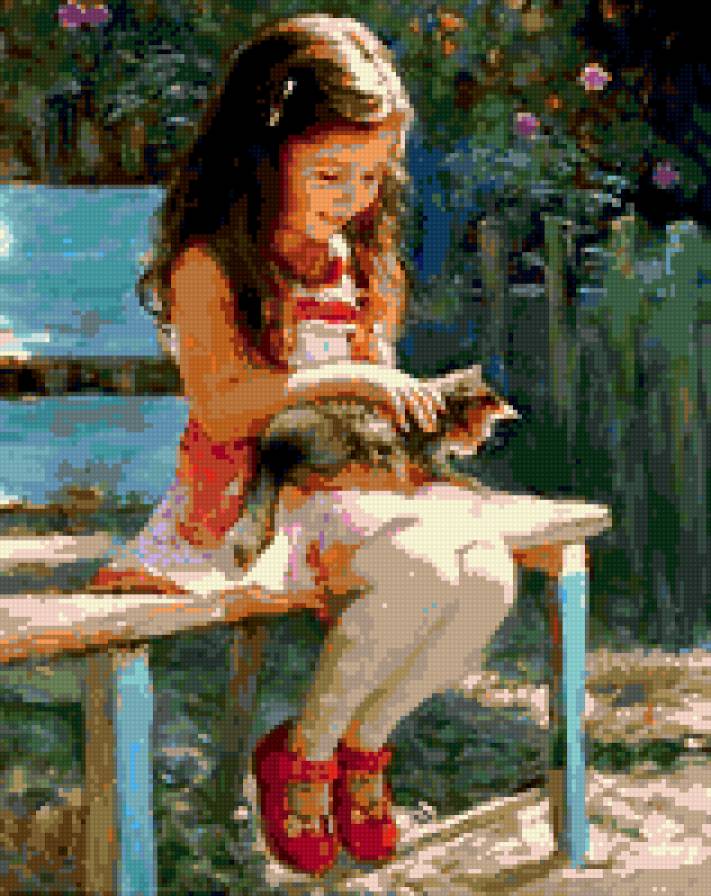 Девочка с котенком - животные, дети - предпросмотр