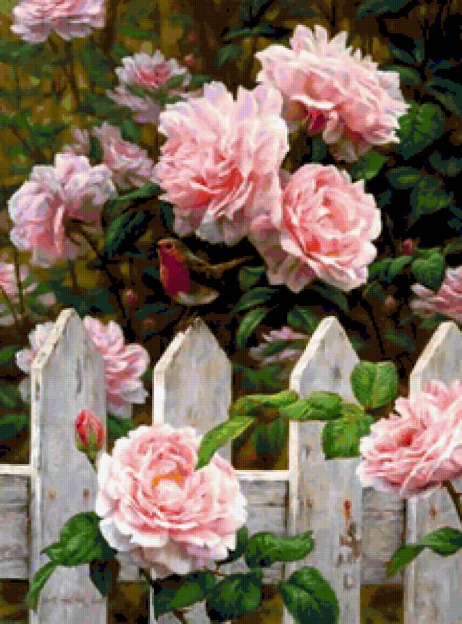 65965 - домик, розы, цветы, букет, лес, роза, дом, птица, цветок, птицы - предпросмотр