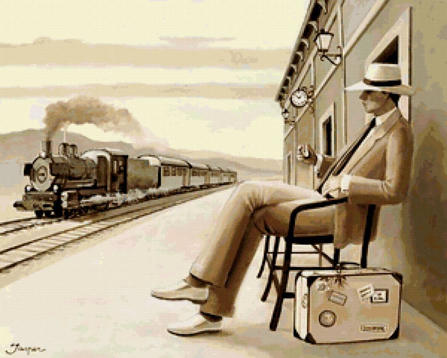 Серия "Сепия" - поезд, мужчина, сепия - предпросмотр